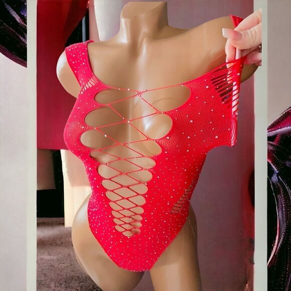 Feels Good On! l Rhinestone Embellished Bodysuit & Pearl Endowed Sarong l New - Picture 4 of 12